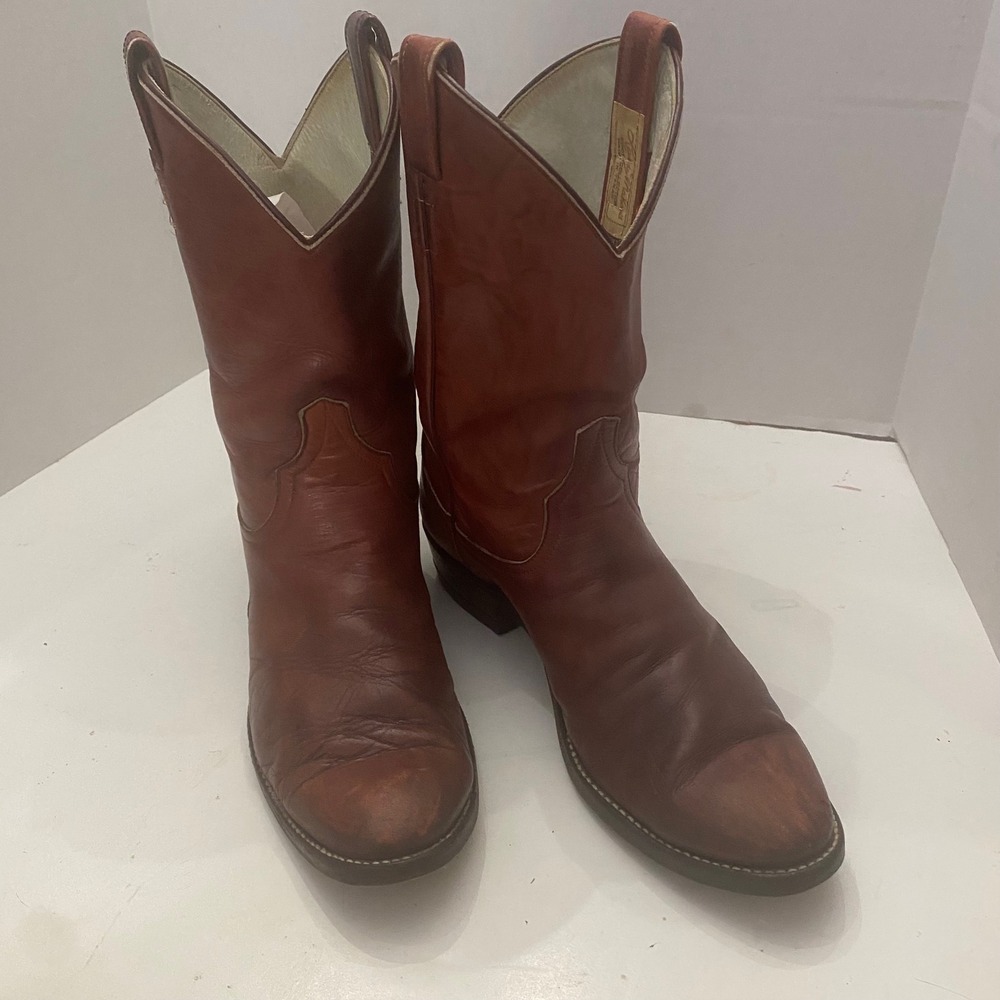 Larry Mahan Mens Western Boots Brown Leather Roper Cowboy Made in Texas USA